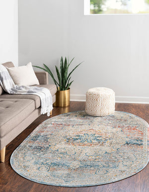 Unique Loom Newport Elms Machine Made Medallion Rug Multi, Blue/Gray/Ivory/Light Blue/Light Brown/Rust Red/Terracotta 5' 3" x 8' 0"