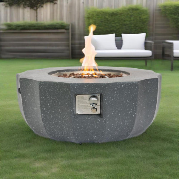 English Elm 36" Propane Fire Pit Table 50000 BTU Gray MgO Concrete Round with Lava Rocks, Pulse Ignition, Cover W853P277120