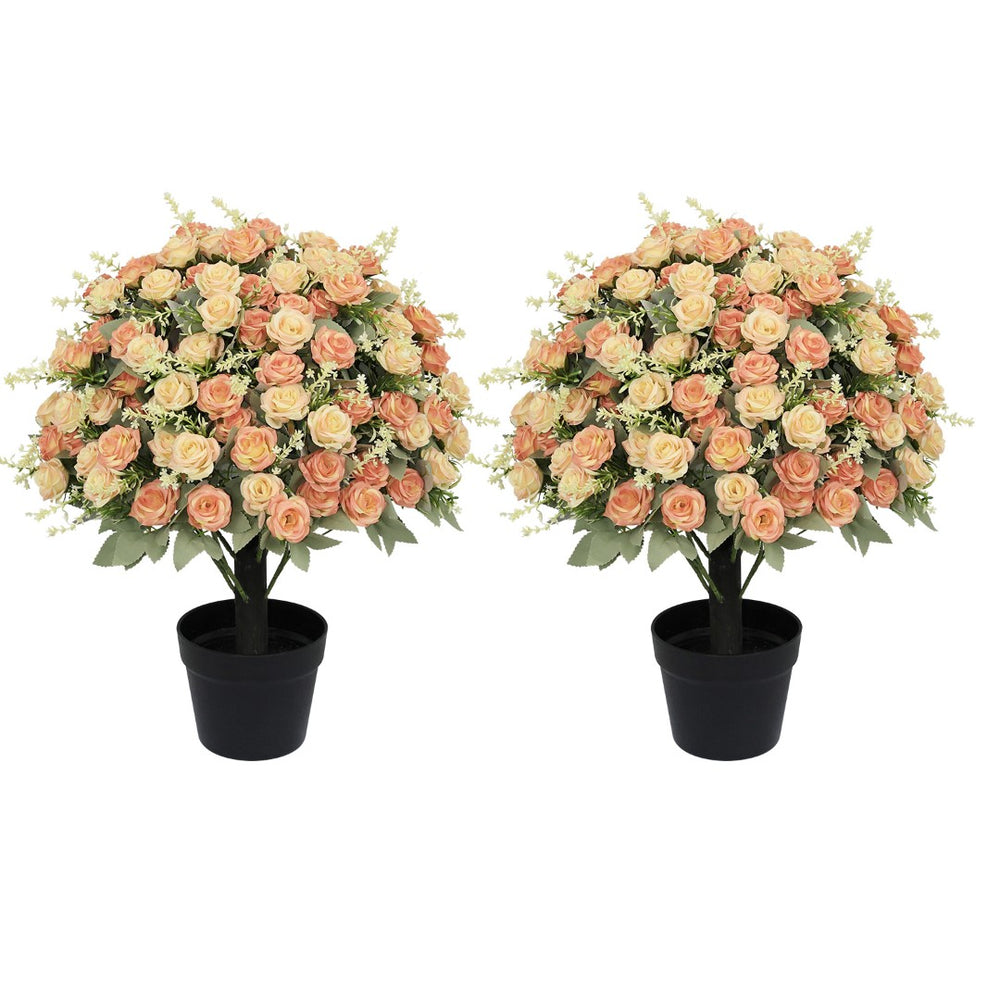English Elm 24-inch Faux Rose Arrangement Uv Resistant Silk Blooms Set of Two Cement Potted Decor Green,Yellow W2945P458452