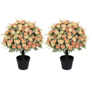 English Elm 24-inch Faux Rose Arrangement Uv Resistant Silk Blooms Set of Two Cement Potted Decor Green,Yellow W2945P458452