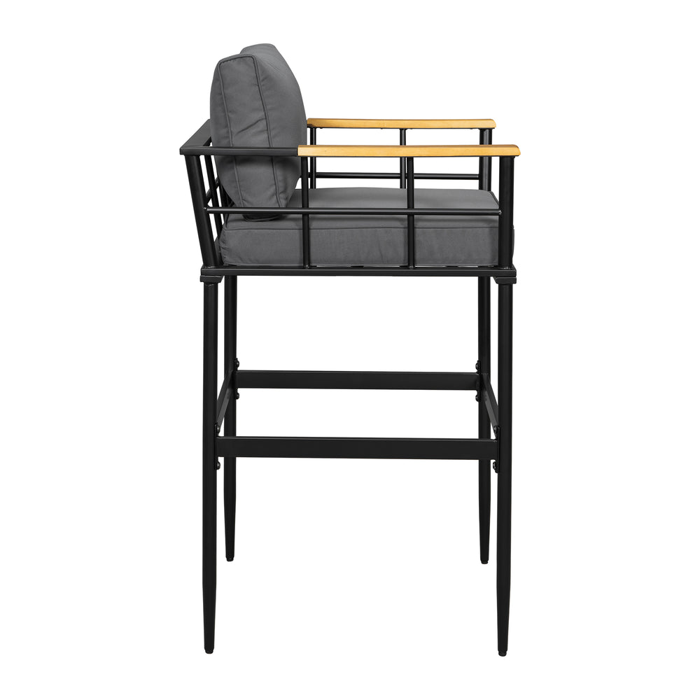 English Elm U_Style Iron Outdoor Dining Set with Acacia Wood Armrests, 5-Piece Patio Set with Cushioned Seats and 400 lb Capacity Gray WY000445AAE