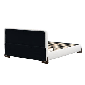 English Elm Elegant Boucle Queen Bed Solid Wood Legs Upholstered Headboard Modern Neutral Bedroom N769Q333728B