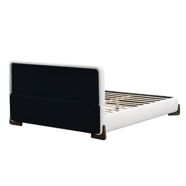 English Elm Elegant Boucle Queen Bed Solid Wood Legs Upholstered Headboard Modern Neutral Bedroom N769Q333728B