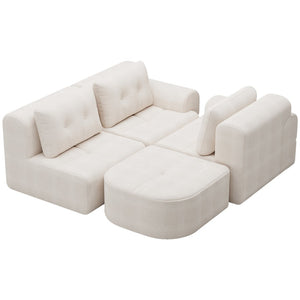 English Elm Modular Sectional Sofa with Chaise Full Foam Build Woven Fabric for Living Room Beige White W2379S00005