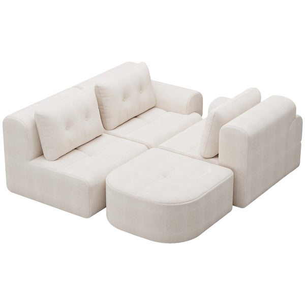 English Elm Modular Sectional Sofa with Chaise Full Foam Build Woven Fabric for Living Room Beige White W2379S00005