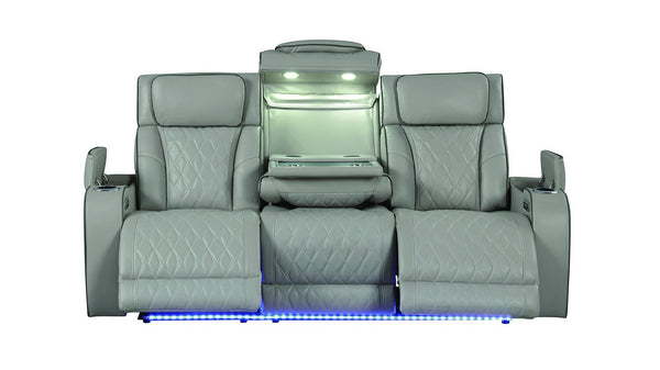 English Elm Fortuner 3PC Gray Faux Leather Living Room Set with LED, Massage, Power Recliners, Bluetooth Speakers B009S01498