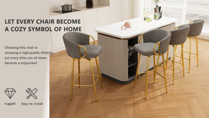 English Elm 30 Velvet Swivel Bar Chairs Set of 4 – 30" 360° Padded High Stools, Durable Metal Legs, Space-Saving Design Grey+Gold W1727S00018