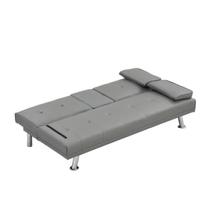 English Elm Sofa Multifunctional Grey Futon PVC with Wood Frame, Stainless Legs, Armrests & 600LB Capacity W2297P247516