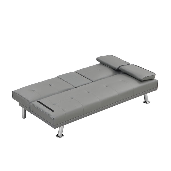 English Elm Sofa Multifunctional Grey Futon PVC with Wood Frame, Stainless Legs, Armrests & 600LB Capacity W2297P247516