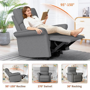English Elm 270° Swivel Power Recliner Velvet Glider Rocker with Usb Ports for Living Room W1028S00057