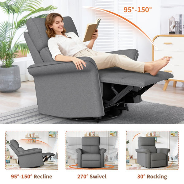 English Elm 270° Swivel Power Recliner Velvet Glider Rocker with Usb Ports for Living Room W1028S00057