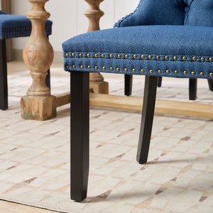 English Elm Nikki Tufted Flax Linen Dining Chair with Solid Wood Frame, High-Rebound Cushion, Nailhead Trim Blue W1143P233650