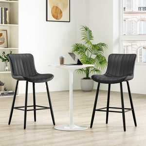 English Elm Counter Stools Set Of 2 - Stylish Mid-Century Modern Faux Leather Chairs For Kitchen & Dining T3623P366861