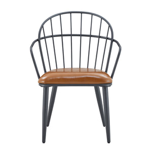 English Elm Christopher Knight Home® - Indoor Upholstered Dining Chair Set of 2 with Brown PU, Arched Back & Matte Black Metal Legs, 200lb capacity N768P227989B