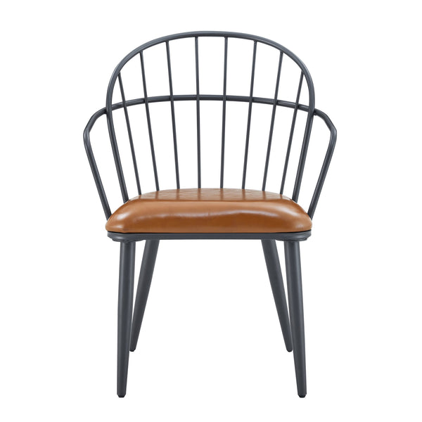 English Elm Christopher Knight Home® - Indoor Upholstered Dining Chair Set of 2 with Brown PU, Arched Back & Matte Black Metal Legs, 200lb capacity N768P227989B