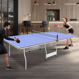 English Elm 9ft Regulation Foldable Ping Pong Table Steel Frame with Net Paddles and Balls Included W1408P164346