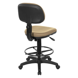 OSP Home Furnishings Sculptured Ergonomic Drafting Chair with Vinyl Upholstery for Studio and Lab Workspaces Dillon Buff DC517V-R104