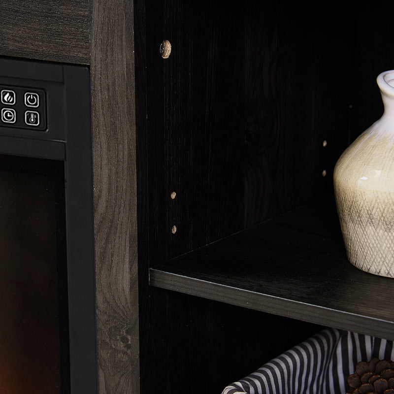 English Elm Multipurpose Sliding Door TV Stand with Built-In 1400W Electric Fireplace, Storage & Cable Management 65" Charcoal grey W1758S00018