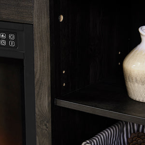 English Elm Multipurpose Sliding Door TV Stand with Built-In 1400W Electric Fireplace, Storage & Cable Management 65" Charcoal grey W1758S00018