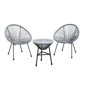 English Elm 3-piece Acapulco Outdoor Bistro Set Hand Woven Pe Rattan Chairs Tempered Glass Table Gray B082P455187