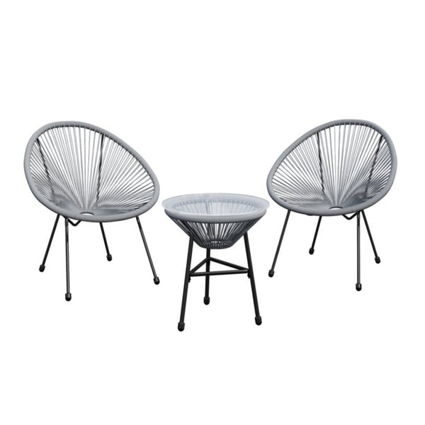 English Elm 3-piece Acapulco Outdoor Bistro Set Hand Woven Pe Rattan Chairs Tempered Glass Table Gray B082P455187