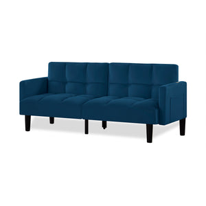 English Elm Velvet Convertible Futon Sofa Bed with Adjustable Back, Plush 9" Cushion, Eucalyptus Frame for Apartments Navy Blue W1413P332829