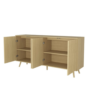 English Elm Sideboard Walnut Credenza with Hexagonal Doors and Adjustable Shelves for Dining Areas W409P327407