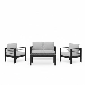 English Elm 4-piece Outdoor Cast Aluminum Conversation Set Resort Style Patio Seating with Wpc Table Light Gray B082S00097