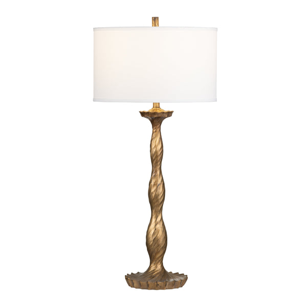 Crestview Collection 40.5"H Antique Gold Table Lamp - Elegant Candlestick Design With White Linen Shade & 3-way Socket   Cvavp2025