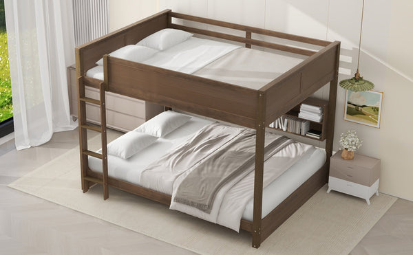 English Elm Queen Over Bunk Bed Solid Pine Cabin Frame with Storage and Usb Charging Wood GX000399AAD