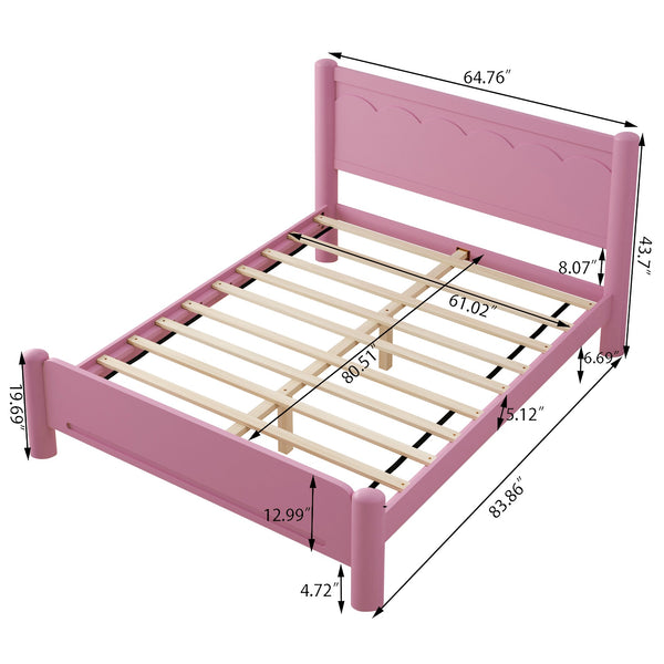 English Elm Queen Platform Bed Frame - Solid Rubberwood Construction, 10 Slats Support, No Box Spring Needed, Stylish Headboard and Under-Bed Storage Space Pink 63.39 L x 18.7 W x 4.53 H W1716S00024
