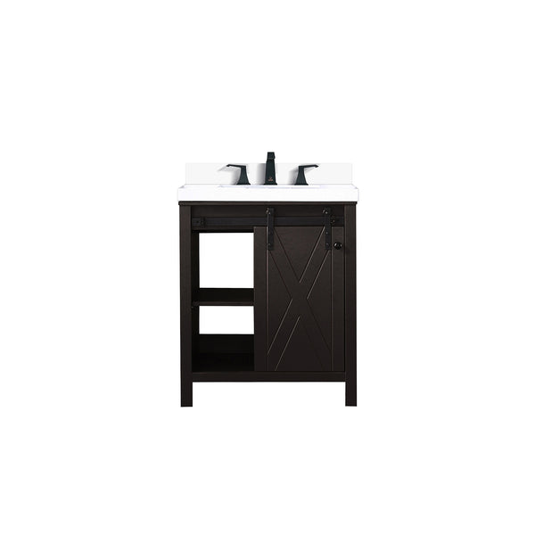 English Elm Brown Bath Vanity With Cultured Marble Top & Faucet Set - Elegant Storage, Soft-Close Drawers, 30" W B2731P260105