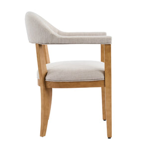 English Elm Wood Frame Upholstered Dining Chairs Set of 2 Curved Back Rubberwood Armrest Seating Beige,Natural N768P389407N