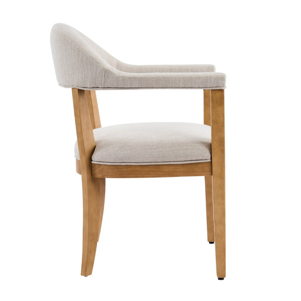 English Elm Wood Frame Upholstered Dining Chairs Set of 2 Curved Back Rubberwood Armrest Seating Beige,Natural N768P389407N