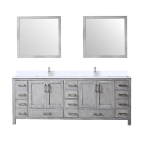 English Elm Distressed Grey Double Bath Vanity 84" W x 22" D with White Quartz Top, Chrome Faucet, 34" Mirrors, Durable B2731S01066