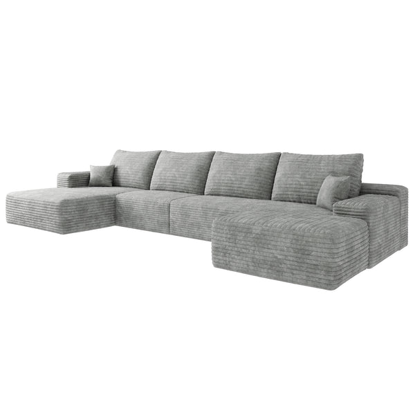 English Elm 135" Cloud Sectional Sofa With Ottoman - Modern U-Shaped Design, No Assembly, Plush Comfort In Grey W2824S00044