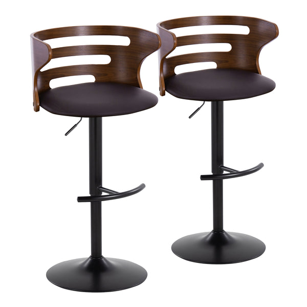 English Elm Cosi Mid-Century Adjustable Swivel Barstool Set of 2 with Faux Leather Seat, Walnut Back, Metal Base Brown B202S00788