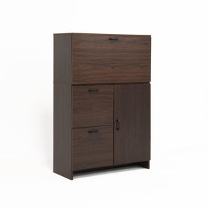 English Elm Desk Walnut Fold-Up Cabinet with Drawer & Shelves — Space-Saving Desk for Home Office Dorms, 31.5" W409P171382