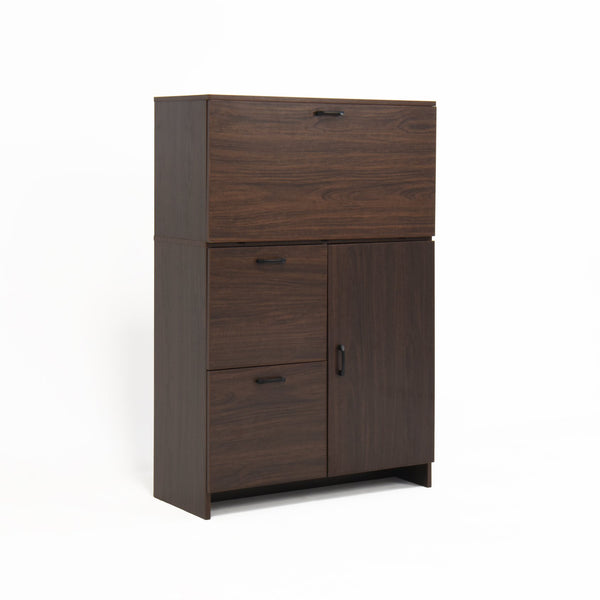 English Elm Desk Walnut Fold-Up Cabinet with Drawer & Shelves — Space-Saving Desk for Home Office Dorms, 31.5" W409P171382