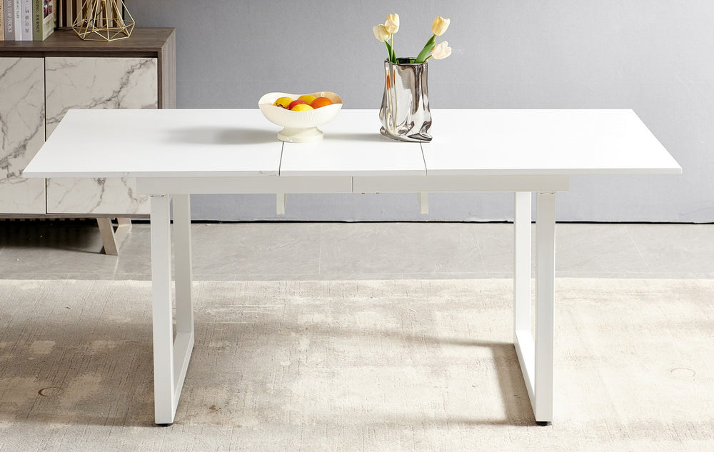 English Elm white Extendable Dining Table with Metal Legs — Modern Space-Saving MDF Top, Adjustable Length, Durable Design W234P181671