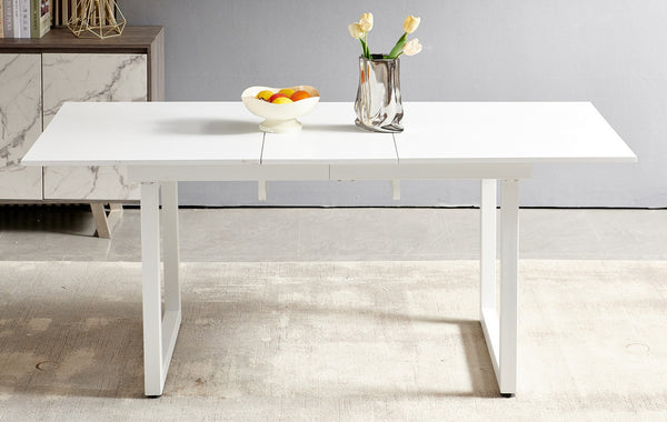 English Elm white Extendable Dining Table with Metal Legs — Modern Space-Saving MDF Top, Adjustable Length, Durable Design W234P181671