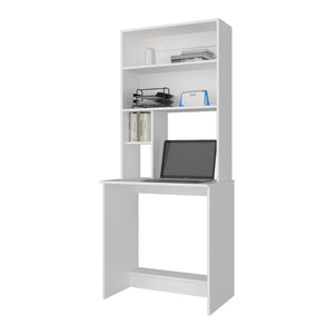 English Elm Motley White Hutch Desk with Four Open Shelves for Home Office or Studio Space B097P474289