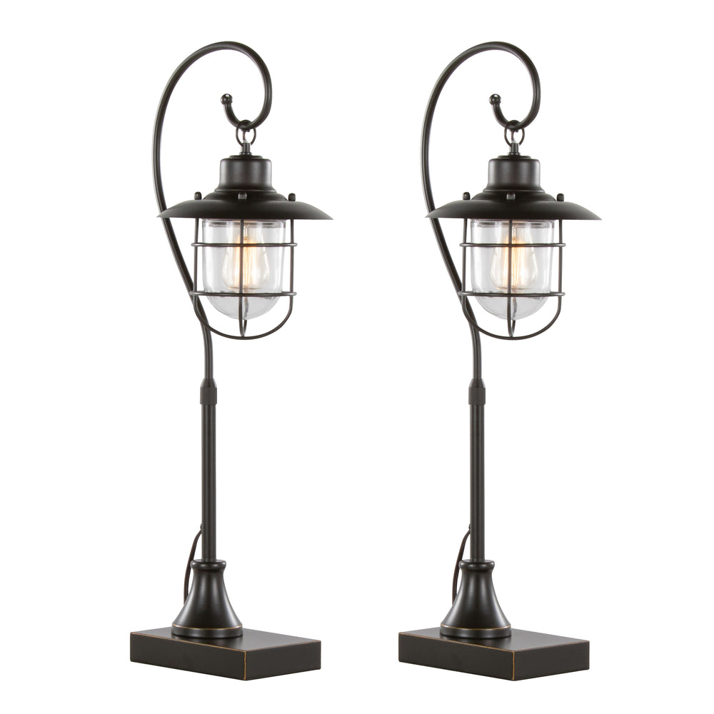 English Elm Landen Adjustable 33" Oil Rubbed Bronze Task Lamp Set of 2 with Clear Caged Glass Shade, Modern Illuminate B202P224119