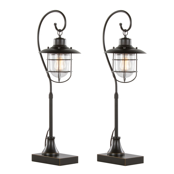 English Elm Landen Adjustable 33" Oil Rubbed Bronze Task Lamp Set of 2 with Clear Caged Glass Shade, Modern Illuminate B202P224119