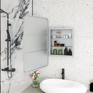 English Elm Rectangle LED Medicine Cabinet Mirror with Soft Touch Light, Magnetic Accessories, Tempered Shelves, Wall-Mounted Storage Silver W688P210793
