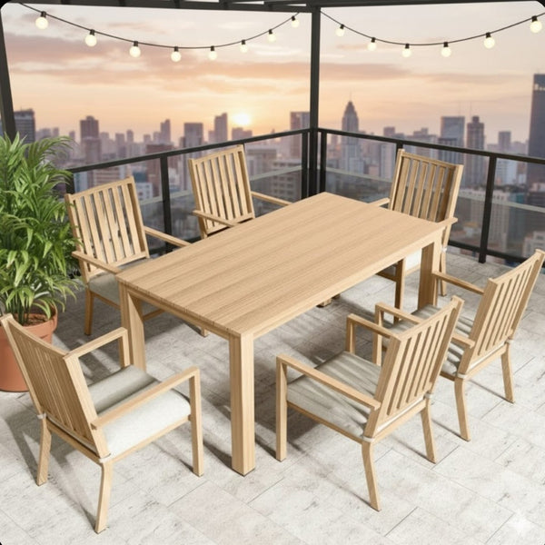 English Elm Set of 2 Outdoor Aluminum Dining Chairs Wood-grain Finish with Waterproof Cushions Gray+ Khaki B082P455185
