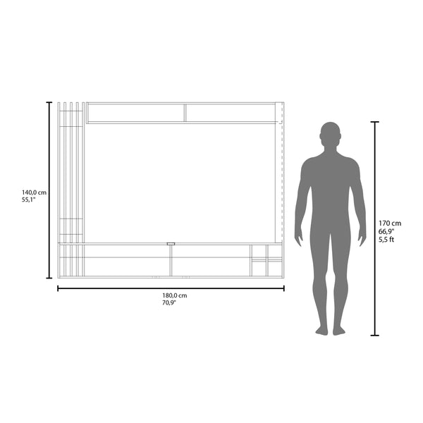 English Elm Entertainment Center 55.1" H Walnut+Black, 8 Open Shelves, Wall-Anchored Engineered Wood Display Unit B097S00201