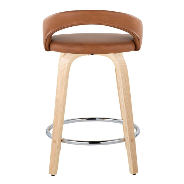 English Elm Fixed-height Swivel Counterstools Faux Leather Seat Wood Legs Chrome Footrest Set B202S01756