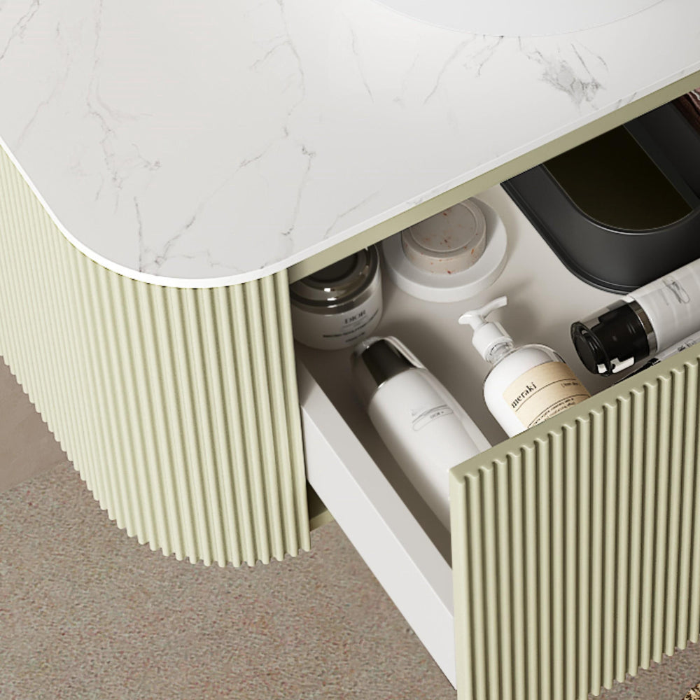 English Elm Dina 24" Modern Wall-Mounted Bathroom Vanity With Light Green Striped Cabinet & Round Sink Design W2615S00048