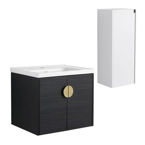 English Elm 24" Wall-Mounted Bathroom Vanity With Ceramic Sink & Side Cabinet - Stylish Storage Solution! W999S00326